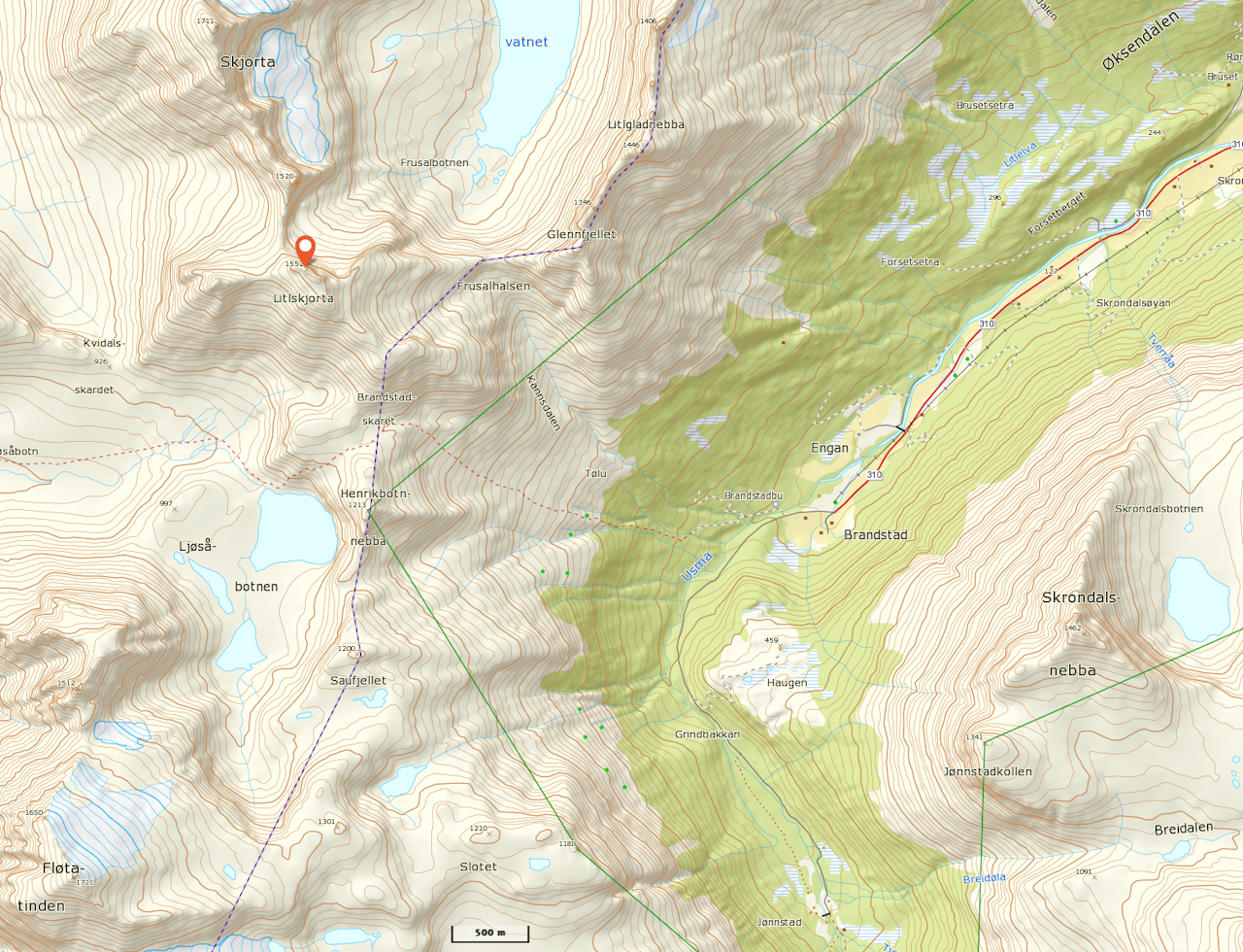 BRATT: Kvinnen skal ha falt fra Litjskjorta og ned mot Kvannsdalen. BRATT: Kvinnen skal ha falt fra Litjskjorta og ned mot Kvannsdalen.