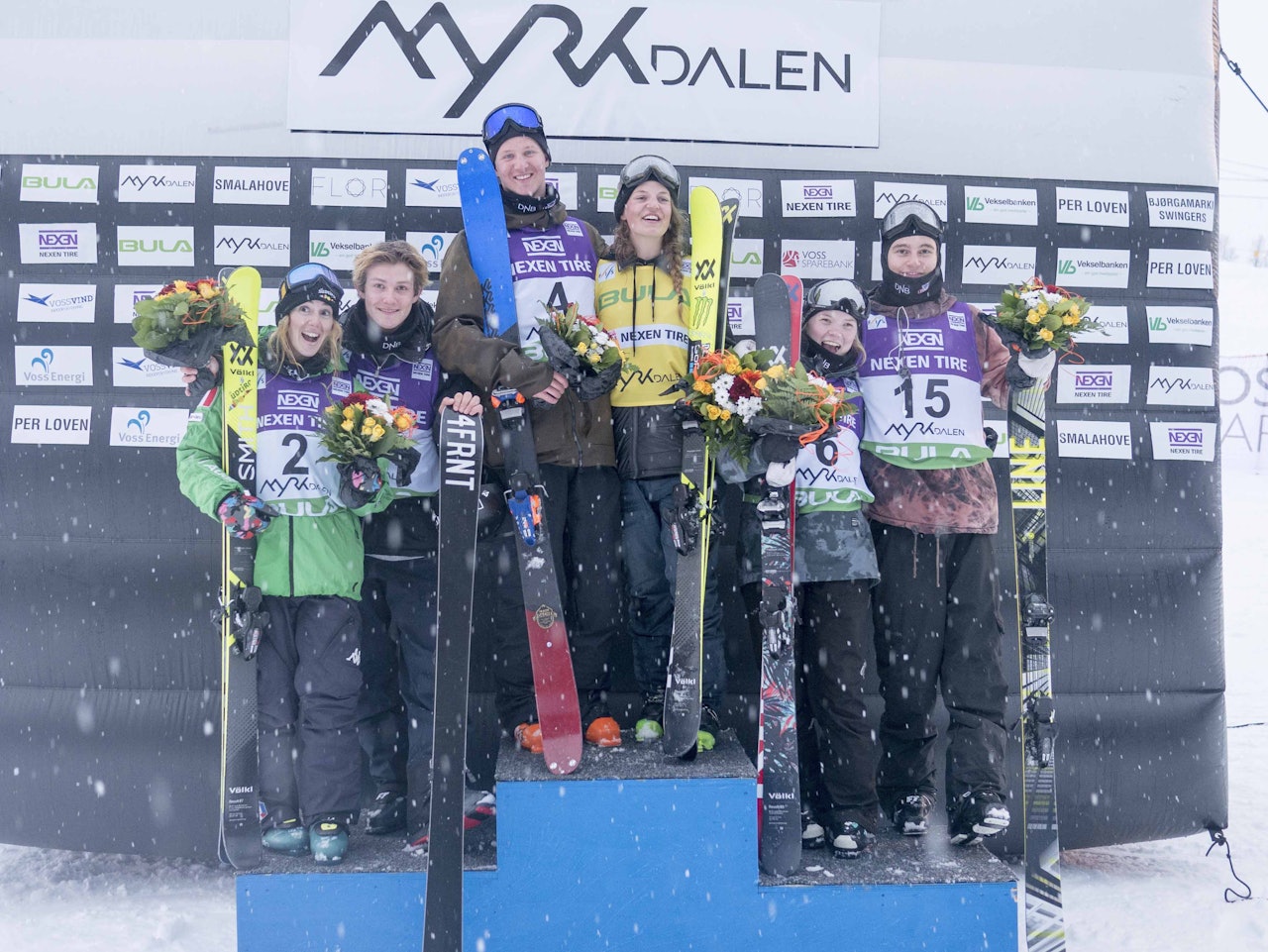 MYE NORSK: Det ble trippel norsk i herreklassen og bronse til Tora Johansen. Foto: Christopher Frankum/Nor Freeski MYE NORSK: Det ble trippel norsk i herreklassen og bronse til Tora Johansen. Foto: Christopher Frankum/Nor Freeski