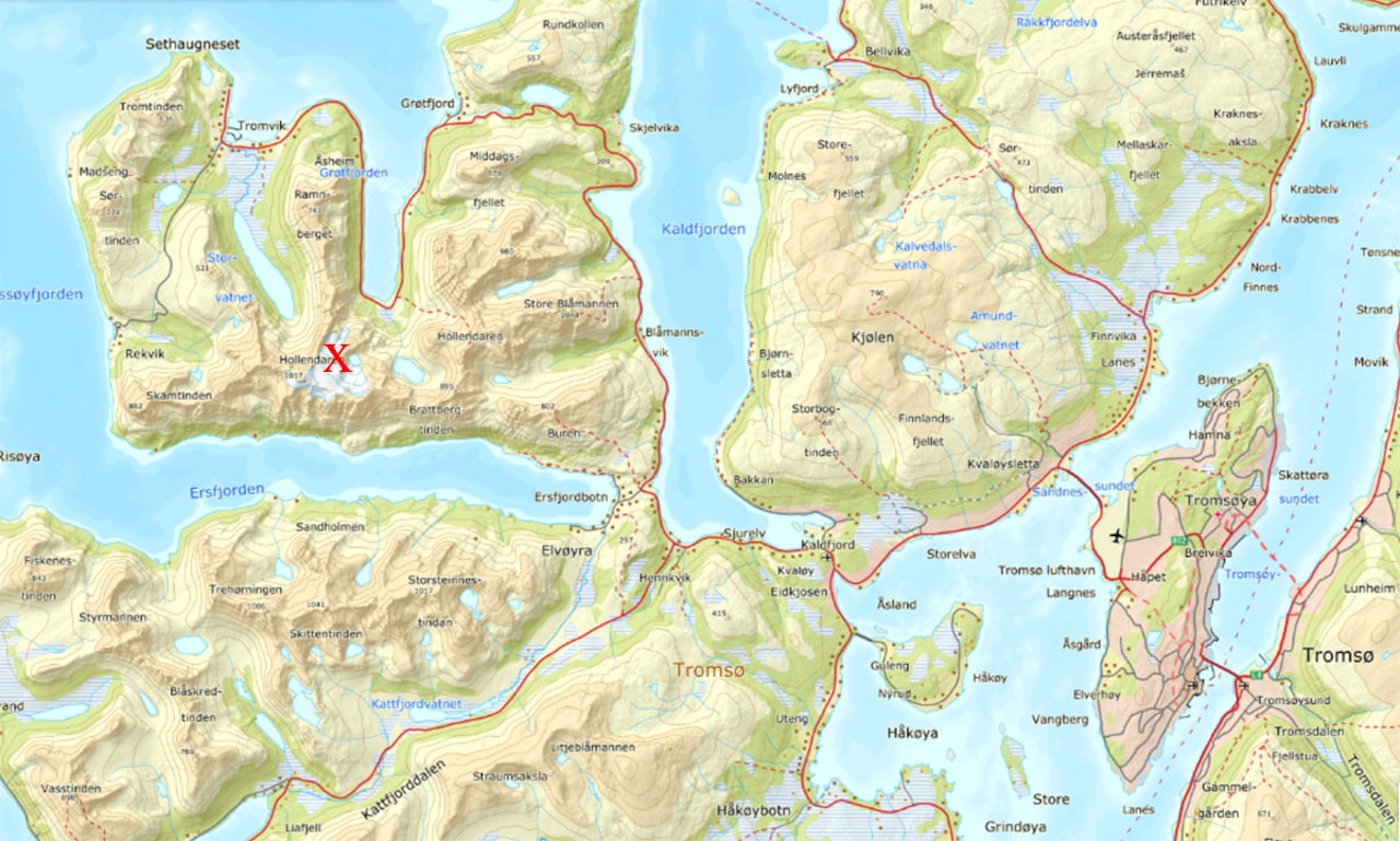 ALVORLIG SKADET: En italiener i slutten av 30-årene er alvorlig skadet etter en skredulykke på Hollendaren i Troms lørdag. Fjellet ligger på Kvaløya, vest for Tromsø. ALVORLIG SKADET: En italiener i slutten av 30-årene er alvorlig skadet etter en skredulykke på Hollendaren i Troms lørdag. Fjellet ligger på Kvaløya, vest for Tromsø.