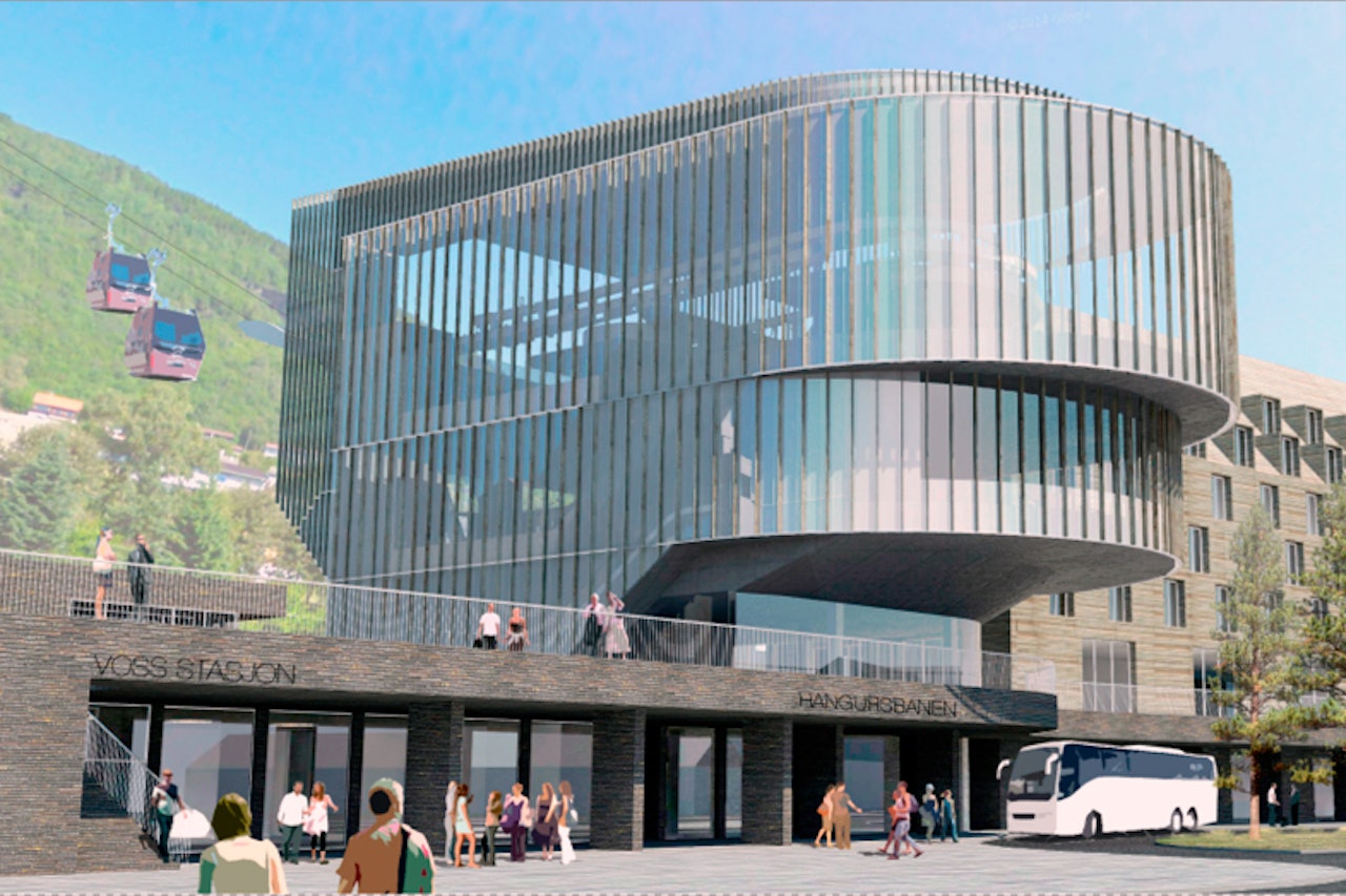 TERMINAL: Slik ser gondolbanen og terminalen ut nedenfra. Foto: Voss Resort TERMINAL: Slik ser gondolbanen og terminalen ut nedenfra. Foto: Voss Resort