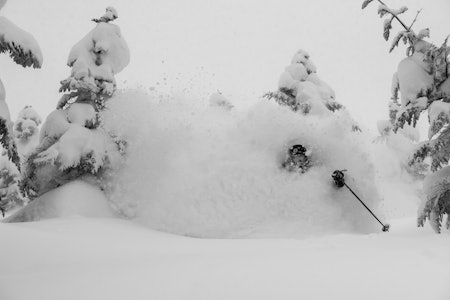 SENIORPOW: Dyp snø er minst like gøy for en fyr som pusher femti. Foto: Bruno Long