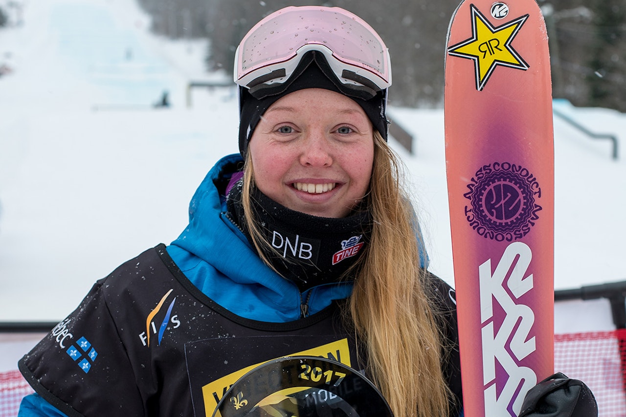 TOK SIN FØRSTE SEIER: Johanne killi tok seieren i verdenscupen i Quebec i Canada. Foto: Christopher Frankum / Nor Freeski