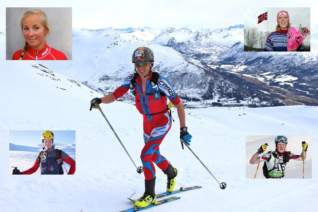 RANDOLANDSLAGET: Til vinteren skal Lars Erik Skjervheim (stort bilde), Malene B. Haukøy (oppe til venstre), Glenn Tore Løland (nede til venstre), Stine Haustreis (oppe til høyre) og Sondre Svensli gå topptur med flagget på brystet. RANDOLANDSLAGET: Til vinteren skal Lars Erik Skjervheim (stort bilde), Malene B. Haukøy (oppe til venstre), Glenn Tore Løland (nede til venstre), Stine Haustreis (oppe til høyre) og Sondre Svensli gå topptur med flagget på brystet.