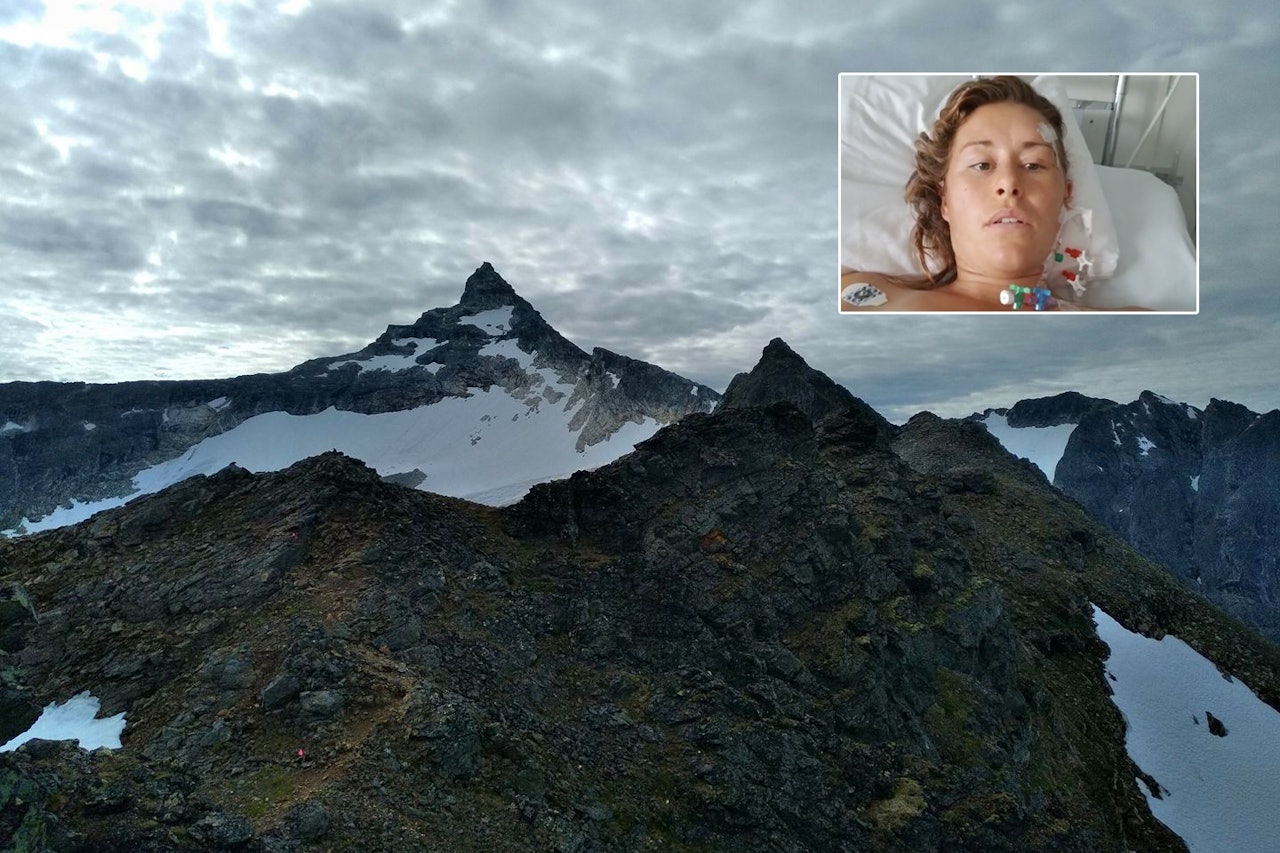 FALT: Hillary Allen (innrammet) falt 30 meter på vei mot Hamperokken (bildet). Foto: Tromsø Skyrace FALT: Hillary Allen (innrammet) falt 30 meter på vei mot Hamperokken (bildet). Foto: Tromsø Skyrace