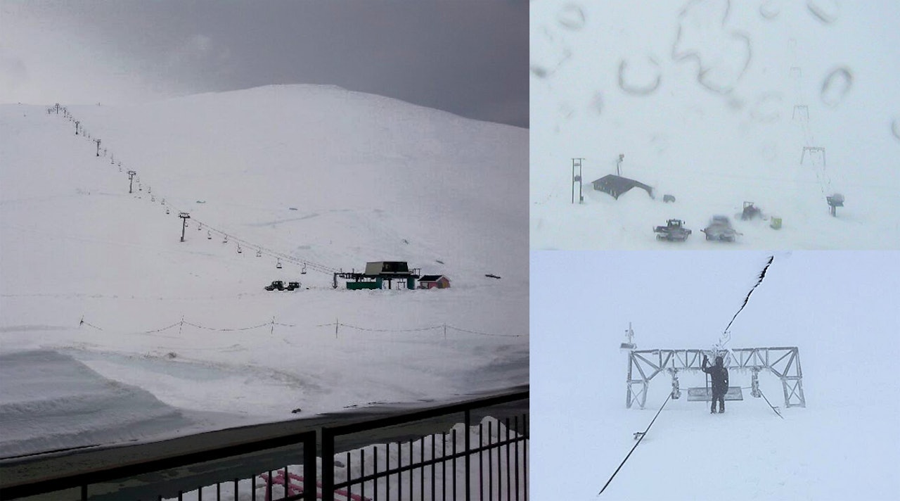 STENGT PÅ GRUNN AV NYSNØ: Sommerskisentrene på Stryn (til venstre), Galdhøpiggen (oppe til høyre) og Folgefonna er stengt på grunn av snøstorm. Men alle håper på åpning fredag. STENGT PÅ GRUNN AV NYSNØ: Sommerskisentrene på Stryn (til venstre), Galdhøpiggen (oppe til høyre) og Folgefonna er stengt på grunn av snøstorm. Men alle håper på åpning fredag.