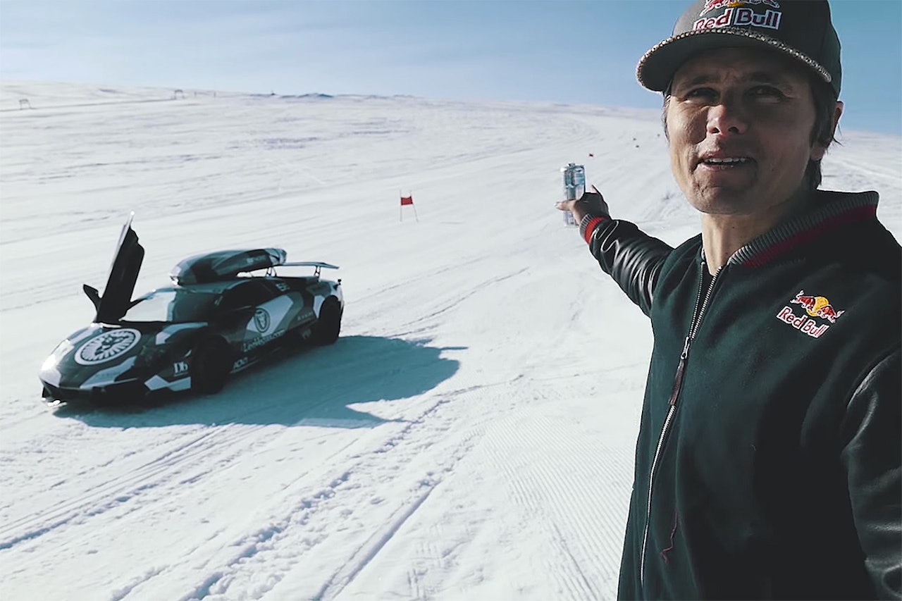 TAR AV: Jon Olsson tar nok en gang av på nettet. Foto: Skjermdump jon olsson folgefonna lamborghini lambo råning glacier supercar sportsbil