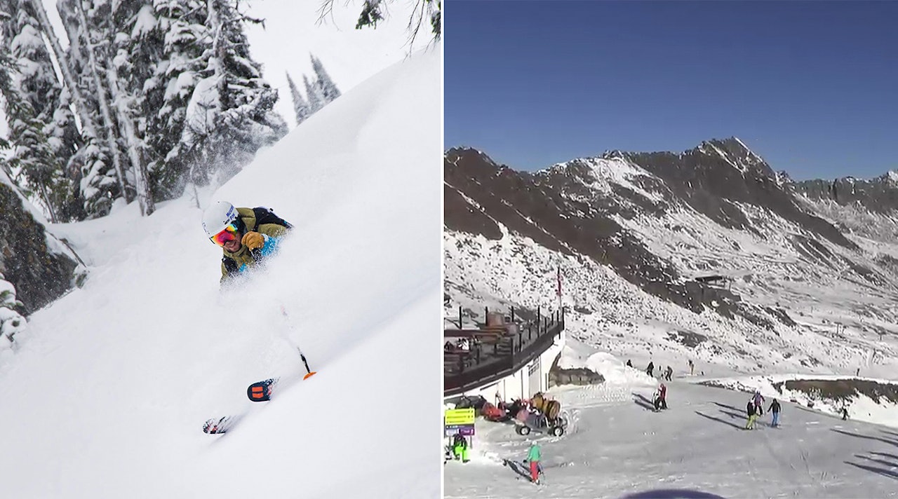 HELGA: Til venstre: Revelstoke i helga. Til høyre: Sölden i Østerrike nå. Foto: Revelstoke Ski Resort / Sölden webkamera