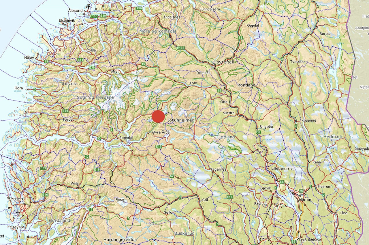 SKRED: Det var i dette området skredet gikk. Foto: Norgeskart SKRED: Det var i dette området skredet gikk. Foto: Norgeskart