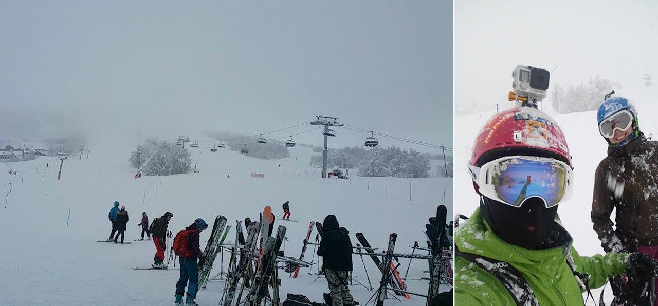 SNØ: – Det er nesten bare pudderplanker her, sier Simen Five. Nå er det god stemning i Mykrdalen. Foto: Simen Five SNØ: – Det er nesten bare pudderplanker her, sier Simen Five. Nå er det god stemning i Mykrdalen. Foto: Simen Five