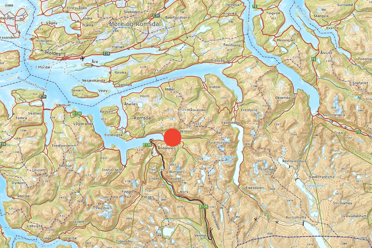 RAUMA: Her gikk skredet. Foto: Skjermdump RAUMA: Her gikk skredet. Foto: Skjermdump