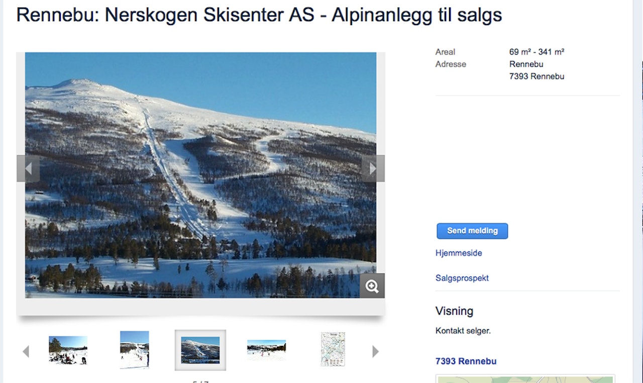 SALG: Her ligger Nerskogen Skisenter ute for salg. Foto: Skjermdump / Finn.no
