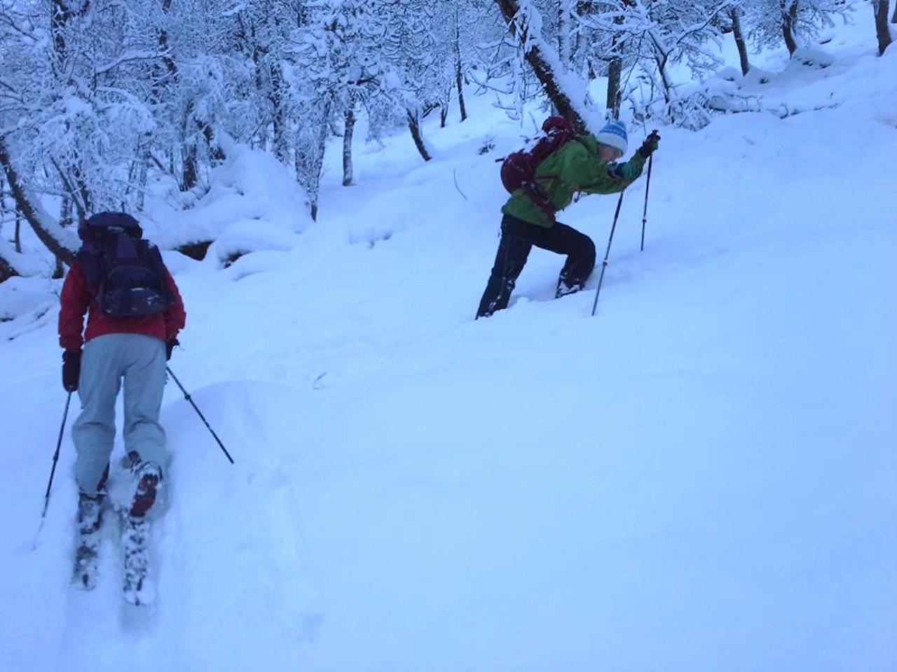 NYSNØ: Sindre Balstad (foran) og Andreas Løvhaug brøyter seg til topps i sunnmørsk nysnø. Foto: Thomas Riis NYSNØ: Sindre Balstad (foran) og Andreas Løvhaug brøyter seg til topps i sunnmørsk nysnø. Foto: Thomas Riis