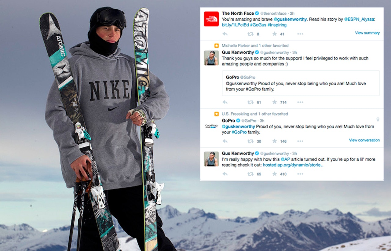 STØTTES: Sosiale medier bugner over av støtte til Gus Kenworthy. Foto: Camilla Stoddart STØTTES: Sosiale medier bugner over av støtte til Gus Kenworthy. Foto: Camilla Stoddart