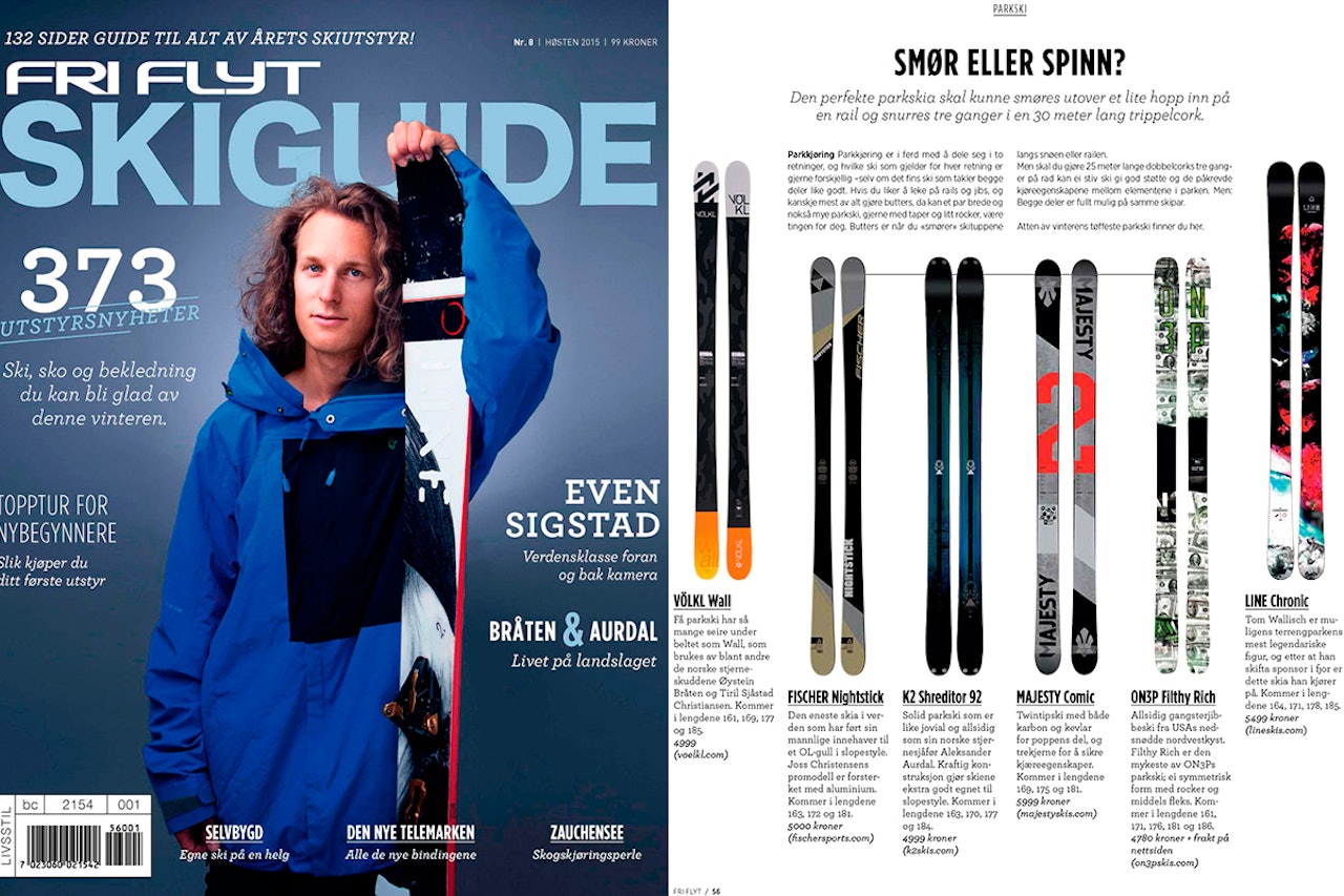 COVERBOY: Det er Field Productions Even Sigstad som pryder coveret av årets Skiguide. Til høyre: Cover, til venstre: Eksempel på side fra magasinet. Foto: Lars Myhren Holand COVERBOY: Det er Field Productions Even Sigstad som pryder coveret av årets Skiguide. Til høyre: Cover, til venstre: Eksempel på side fra magasinet. Foto: Lars Myhren Holand