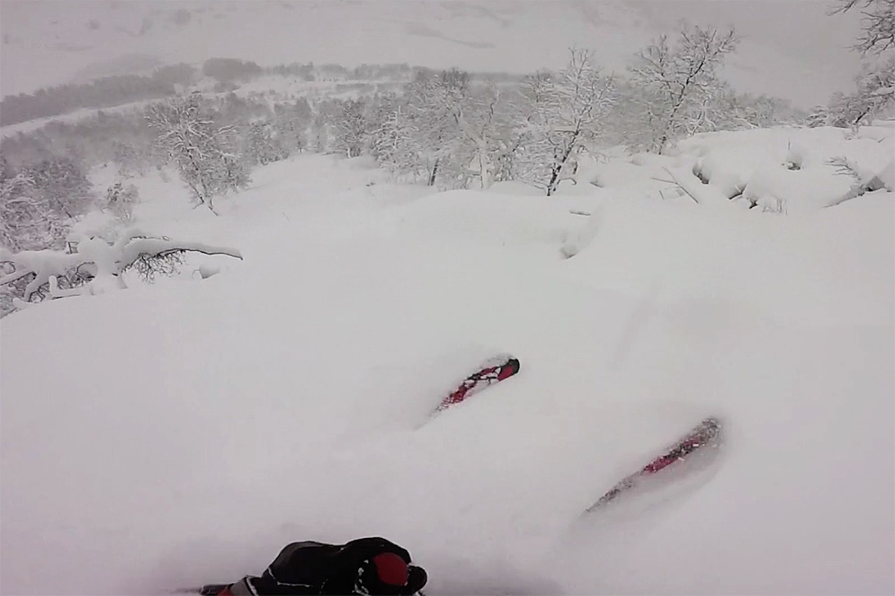 TRYGG: Trygg Lindkjølen kjørte pudder i Sogndal. Foto: Skjermdump TRYGG: Trygg Lindkjølen kjørte pudder i Sogndal. Foto: Skjermdump