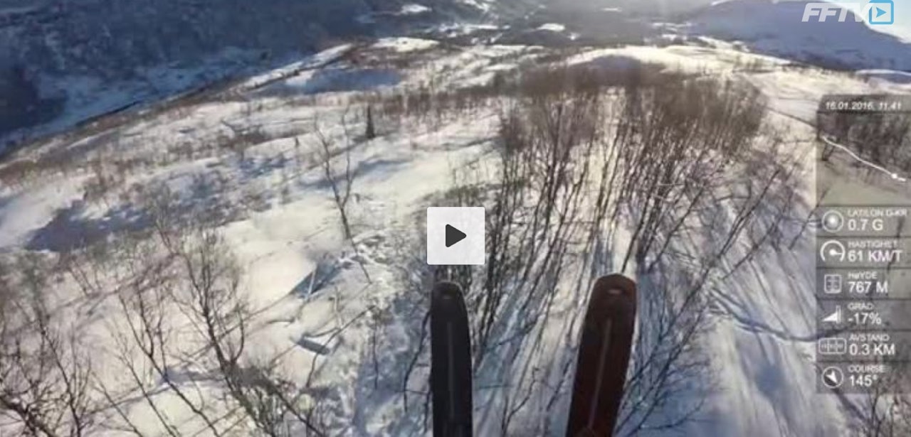 GÅR STORT: Slik så hoppet ut fra Sondre Loftsgardens perspektiv. Bilde: Fra hjelmkamera GÅR STORT: Slik så hoppet ut fra Sondre Loftsgardens perspektiv. Bilde: Fra hjelmkamera