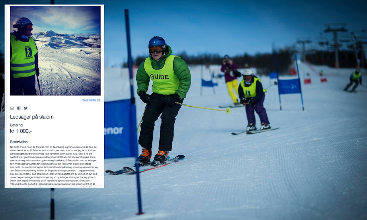 Annette Lund Ramstad med ledsager under Ridderrennet i år. Nå har hun satt seg nye mål med ski på beina. Foto: Ridderennet / Skjermdump fra Finn.no