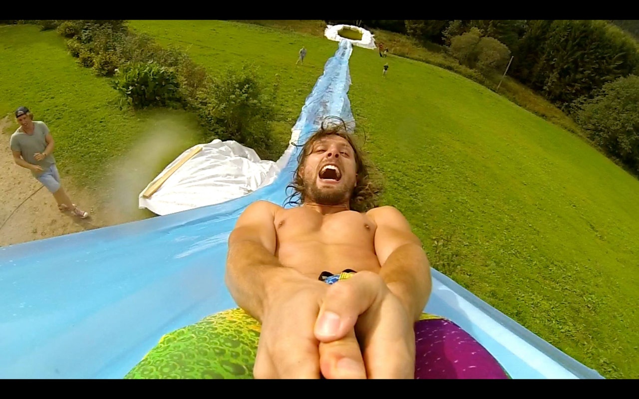 Seriøs slipnslide på gang. Selfie : Stian Samsonsen Seriøs slipnslide på gang. Selfie : Stian Samsonsen