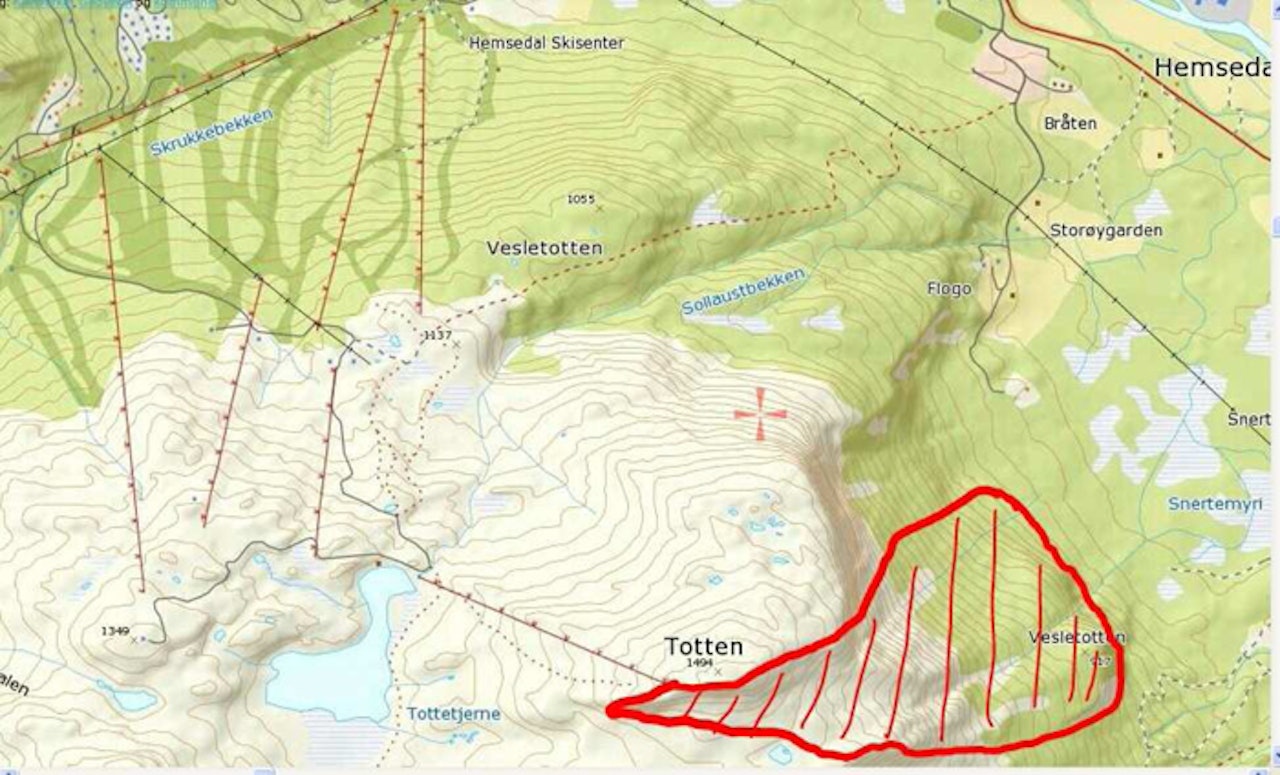 FORBUDT OMRÅDE: I det røde feltet på kartet er det ikke lov å ferdes. Inntil videre. Men for øvrig kan man gjøre hva man vil. FORBUDT OMRÅDE: I det røde feltet på kartet er det ikke lov å ferdes. Inntil videre. Men for øvrig kan man gjøre hva man vil.