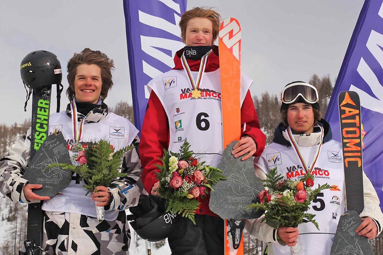 JUNIORVERDENSMESTER: Felix Usterud er verdens beste junior-slopestylejører! I dag vant han Junior-VM foran Brent Whipple og Luca Tribondeau. Foto: FIS JUNIORVERDENSMESTER: Felix Usterud er verdens beste junior-slopestylejører! I dag vant han Junior-VM foran Brent Whipple og Luca Tribondeau. Foto: FIS