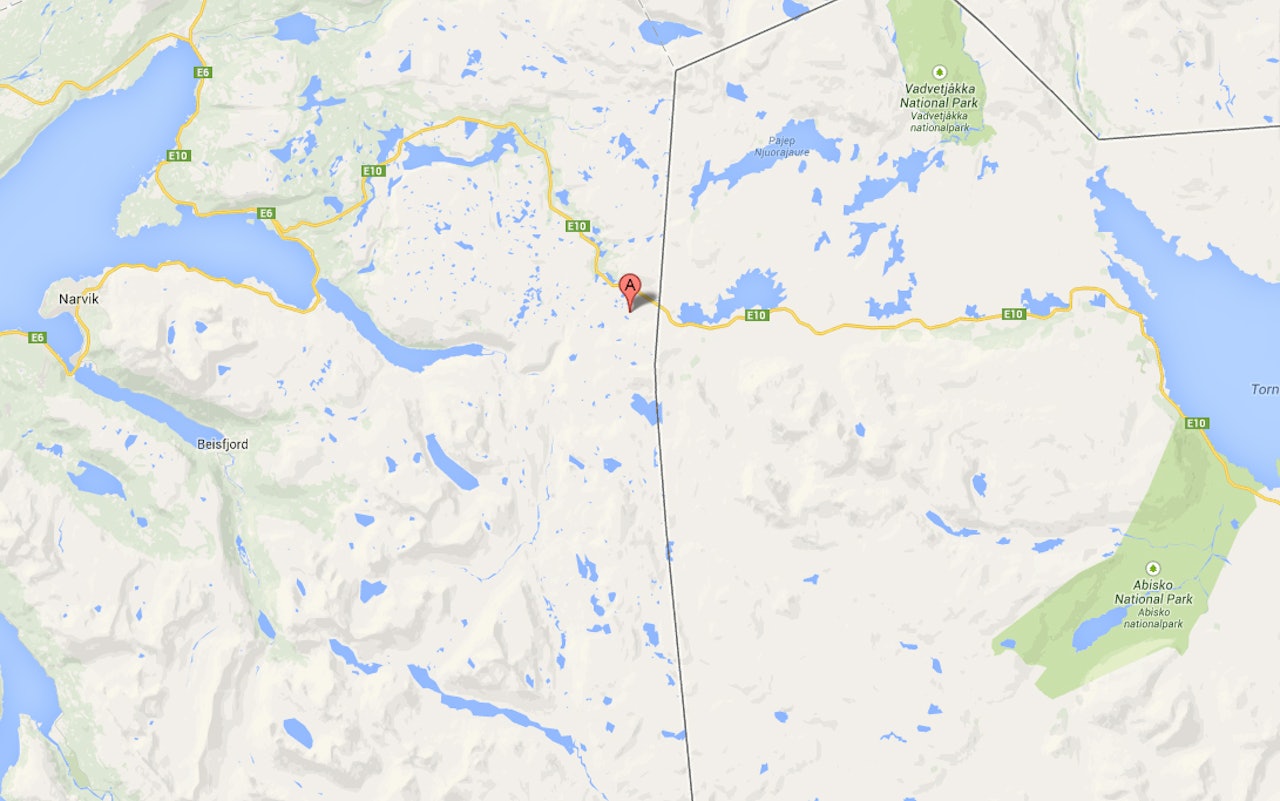 ULYKKESSTEDET: Skredet skal ha gått ved Bjørnefjell midt mellom Narvik og Abisko, rundt klokken 15.00 torsdag. ULYKKESSTEDET: Skredet skal ha gått ved Bjørnefjell midt mellom Narvik og Abisko, rundt klokken 15.00 torsdag.