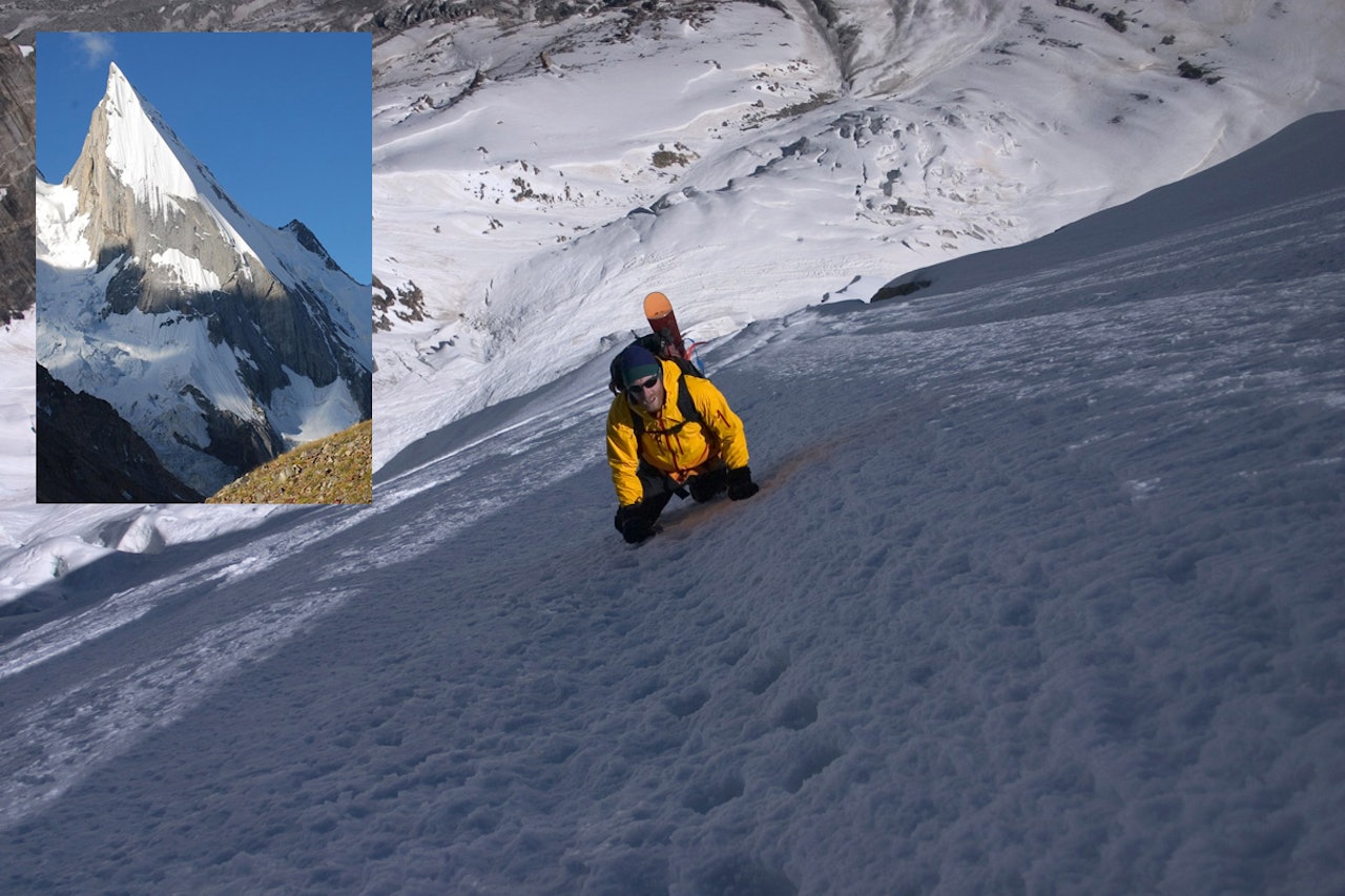 ENDELIG KJØRT FRA TOPPEN: Jørgen Aamot var svært nær på å få kjørt spektakulære Laila Peak fra toppunktet i 2005, men ikke før i 2018 ble hele fjellet kjørt på ski. Foto: Fredrik Ericsson