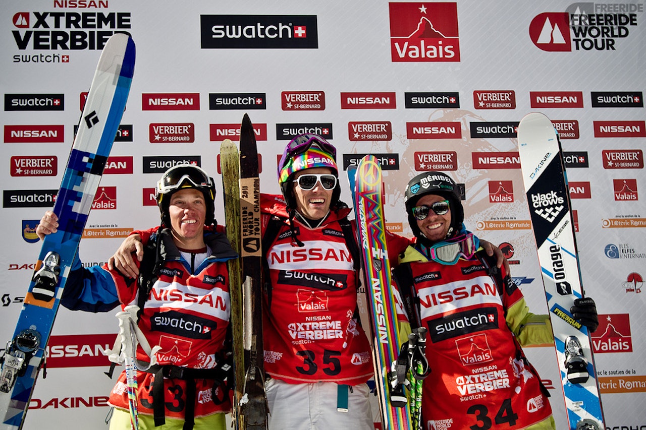 2011: Aurelien Ducroz kunne juble høyest i Verbier i fjor, og tok også FWT sammenlagt. Samuel Anthamatten tok 2. plassen, mens Jeremy Prevost ble nummer tre. Foto: FWT. 2011: Aurelien Ducroz kunne juble høyest i Verbier i fjor, og tok også FWT sammenlagt. Samuel Anthamatten tok 2. plassen, mens Jeremy Prevost ble nummer tre. Foto: FWT.