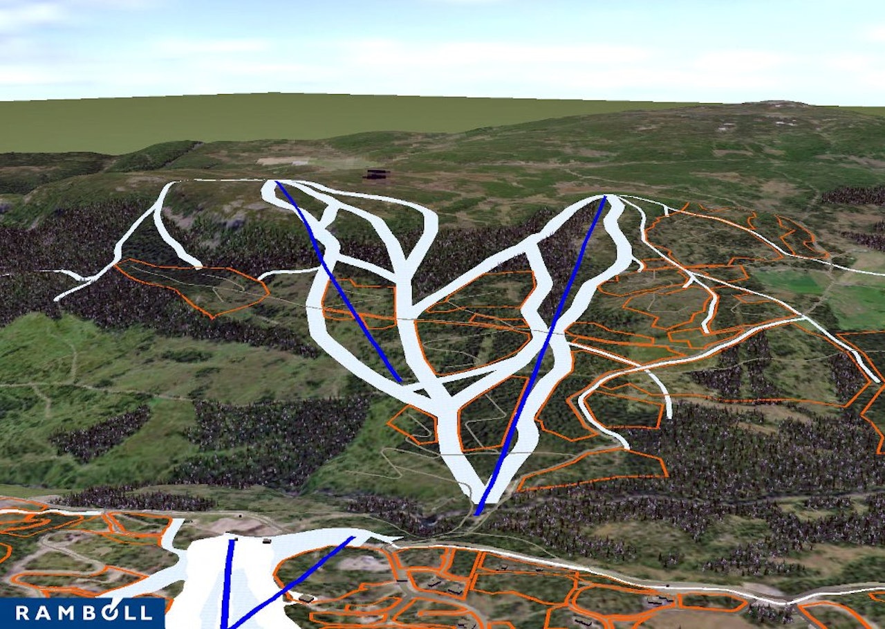 STORE PLANER: Kvitfjell blir et mye større alpinanlegg hvis de storstilte planene realiseres. Illustrasjon: Rambøll STORE PLANER: Kvitfjell blir et mye større alpinanlegg hvis de storstilte planene realiseres. Illustrasjon: Rambøll
