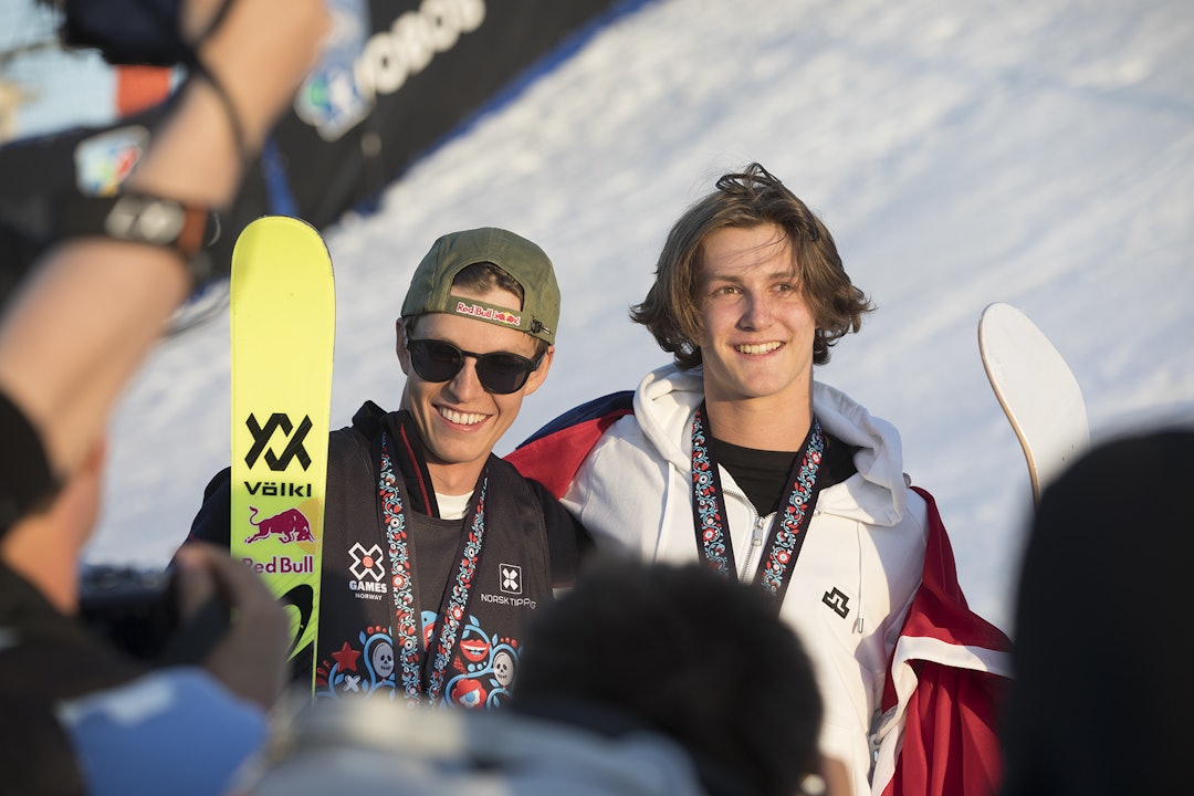 GULL: Birk Ruud (t.h.) tok gull i X Games i 2018. Øystein Bråten tok bronse. Foto: Kalle Hägglund GULL: Birk Ruud (t.h.) tok gull i X Games i 2018. Øystein Bråten tok bronse. Foto: Kalle Hägglund