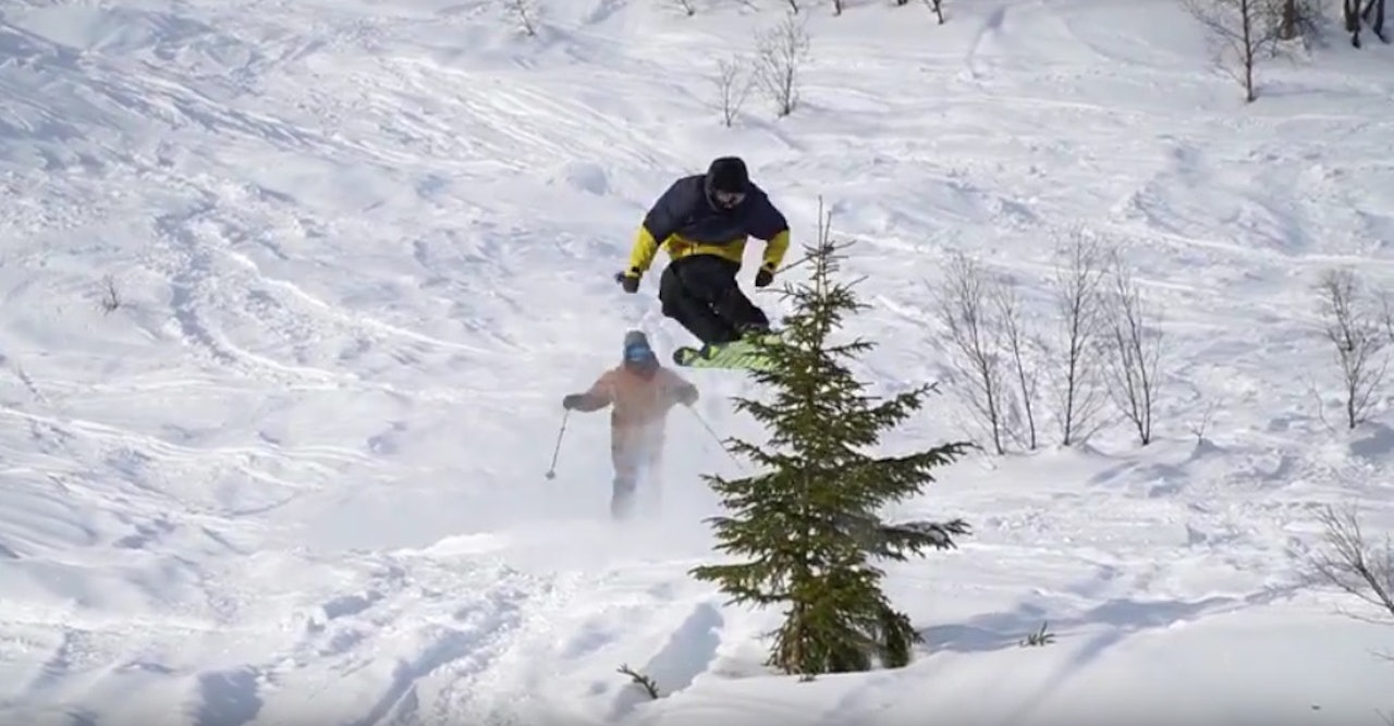 TRÆRNES VENNER: Fire sterke norske kjørere samlet seg for å fly på ski i Sogndal. Her ved to av dem. TRÆRNES VENNER: Fire sterke norske kjørere samlet seg for å fly på ski i Sogndal. Her ved to av dem.