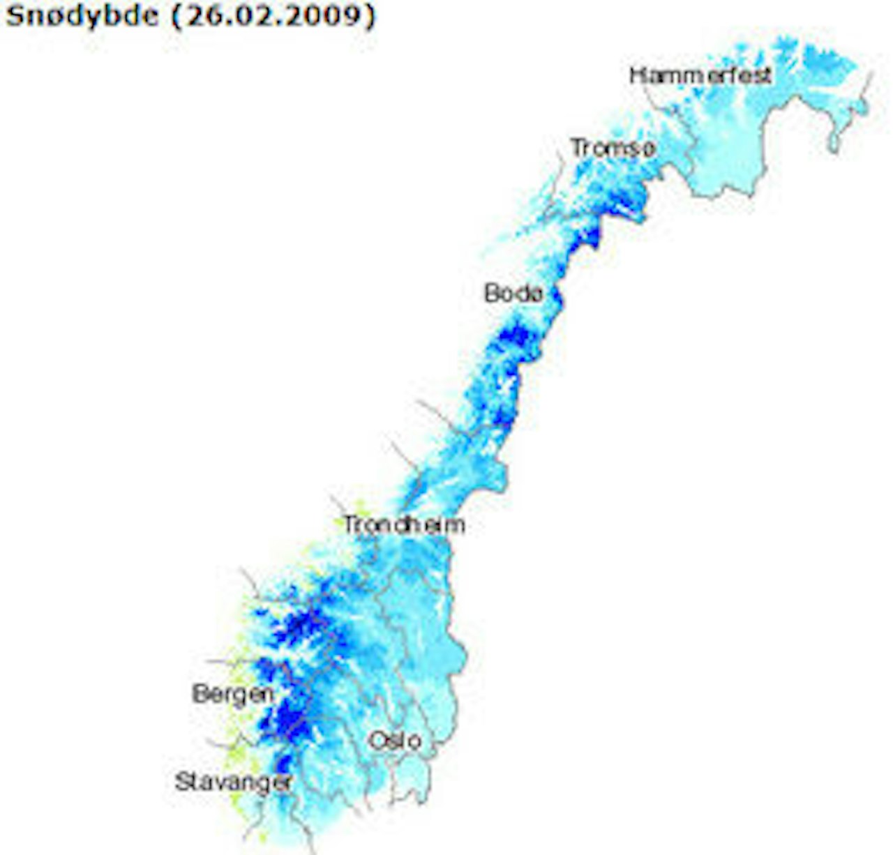 SNØDYBDE: Det er definitivt et godt snøår. Ill: senorge.no SNØDYBDE: Det er definitivt et godt snøår. Ill: senorge.no