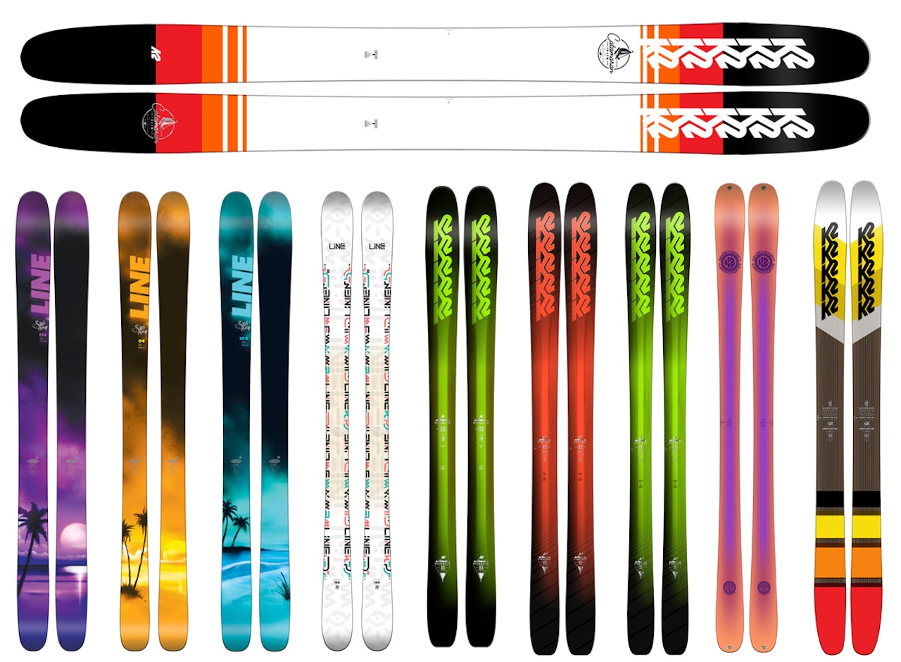 ASYMMETRISKE: K2s største nyhet for neste vinter er det store og asymmetriske frikjøringsskia Catamaran (over). Ellers er K2s Pinnacle-serie og Lines Sick Day ski (til venstre) oppdatert. ASYMMETRISKE: K2s største nyhet for neste vinter er det store og asymmetriske frikjøringsskia Catamaran (over). Ellers er K2s Pinnacle-serie og Lines Sick Day ski (til venstre) oppdatert.