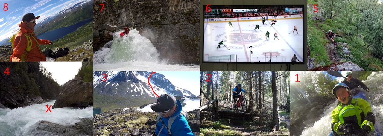 SELFIE-OVERLOAD: Det fins nesten ingen fordeler med selfiestang, men med litt flaks kan du fange oppå fine skilinjer i bakgrunnen (3). Ellers ser man stort sett ut som en idiot (8). 7 er Erik Martinsen i Gløta-boofen, 6 er Dallas mot Philadelphia, 5 er Skjervheim i aksjon, 4 viser hvor en stein har flytta på seg i Gråura, 3 er nevnt, 2 er et halvsekund før jeg kræsja i et tre og 1 er sommerens høydepunkt. SELFIE-OVERLOAD: Det fins nesten ingen fordeler med selfiestang, men med litt flaks kan du fange oppå fine skilinjer i bakgrunnen (3). Ellers ser man stort sett ut som en idiot (8). 7 er Erik Martinsen i Gløta-boofen, 6 er Dallas mot Philadelphia, 5 er Skjervheim i aksjon, 4 viser hvor en stein har flytta på seg i Gråura, 3 er nevnt, 2 er et halvsekund før jeg kræsja i et tre og 1 er sommerens høydepunkt.