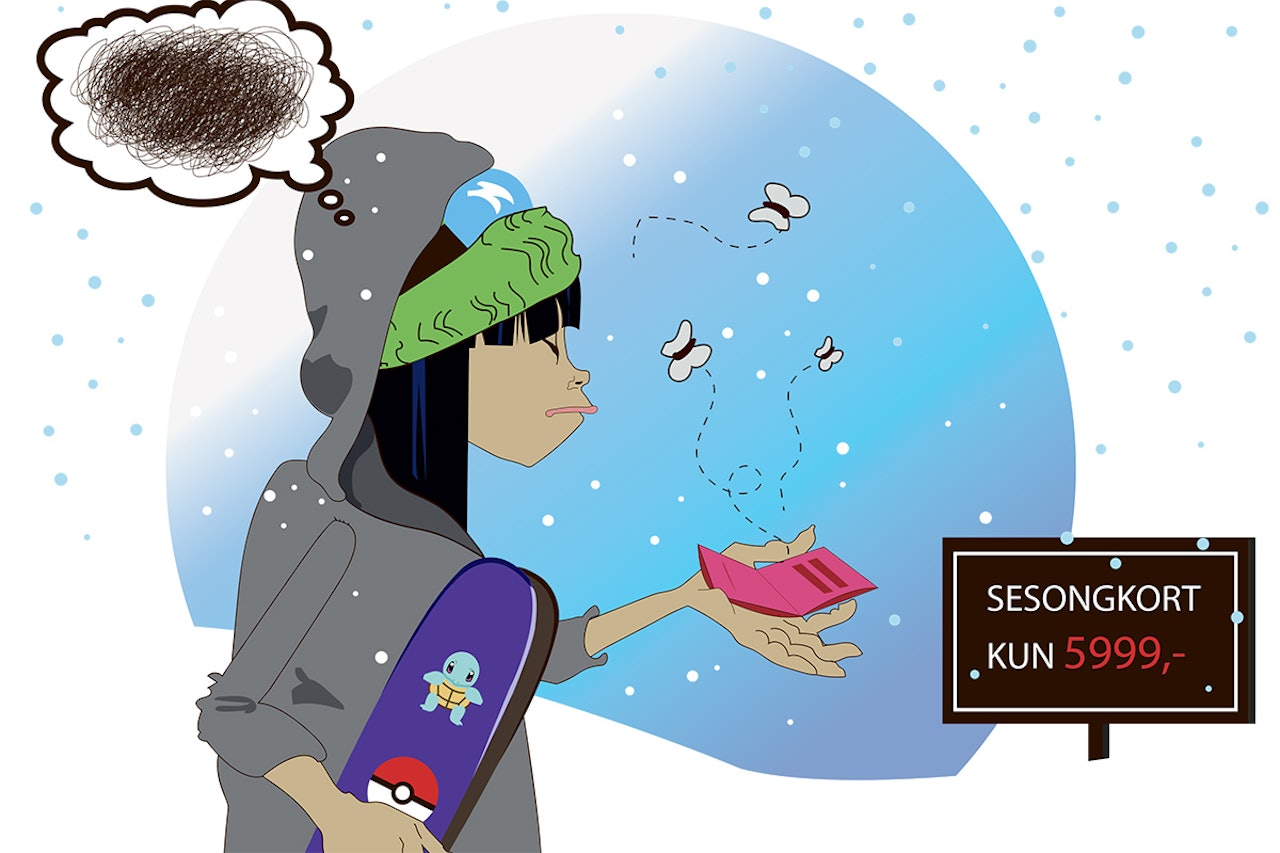 ENORM VARIASJON: Bør et sesongkort i et stort, norsk skisenter koste 6000 eller 2000 kroner? Eller noe helt annet? Verken skisentrene selv eller kundene – altså markedet –har noe klart svar. Illustrasjon: May-Britt Mæhle ENORM VARIASJON: Bør et sesongkort i et stort, norsk skisenter koste 6000 eller 2000 kroner? Eller noe helt annet? Verken skisentrene selv eller kundene – altså markedet –har noe klart svar. Illustrasjon: May-Britt Mæhle