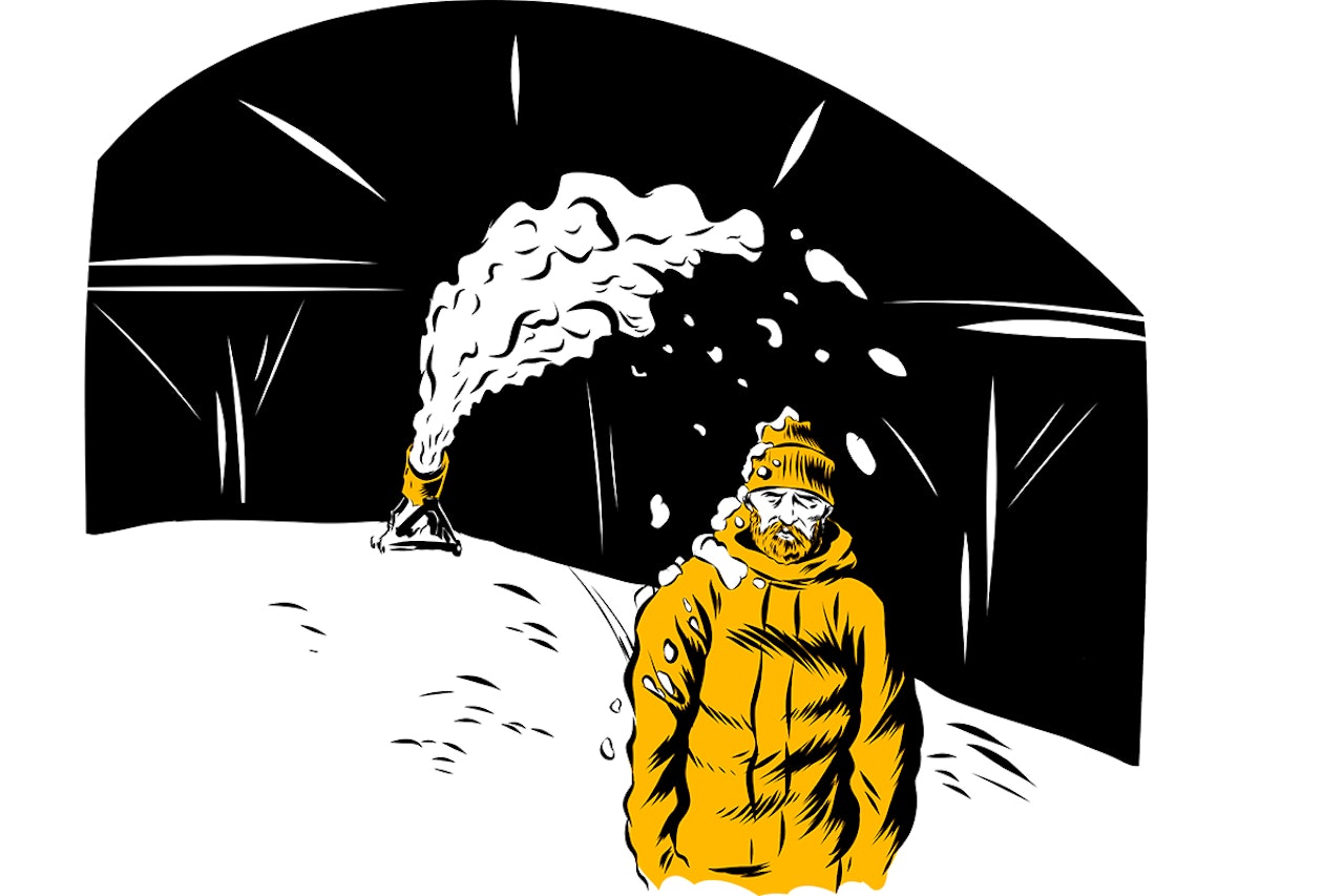 KUNSTIG LYKKE: Er kunstsnø unaturlig eller nyttig? Illustrasjon: Didrik Magnus-Andresen KUNSTIG LYKKE: Er kunstsnø unaturlig eller nyttig? Illustrasjon: Didrik Magnus-Andresen