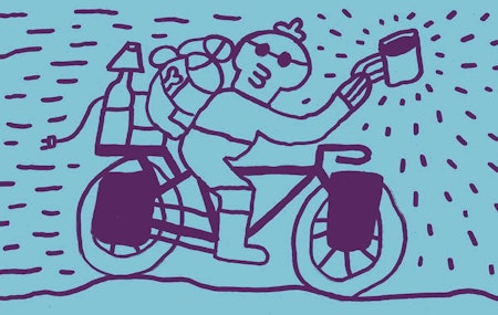 TOUR DE HANS: I sommer skal jeg se verden fra et sykkelsete. Illustrasjon: Petter Richardsen Nordhagen