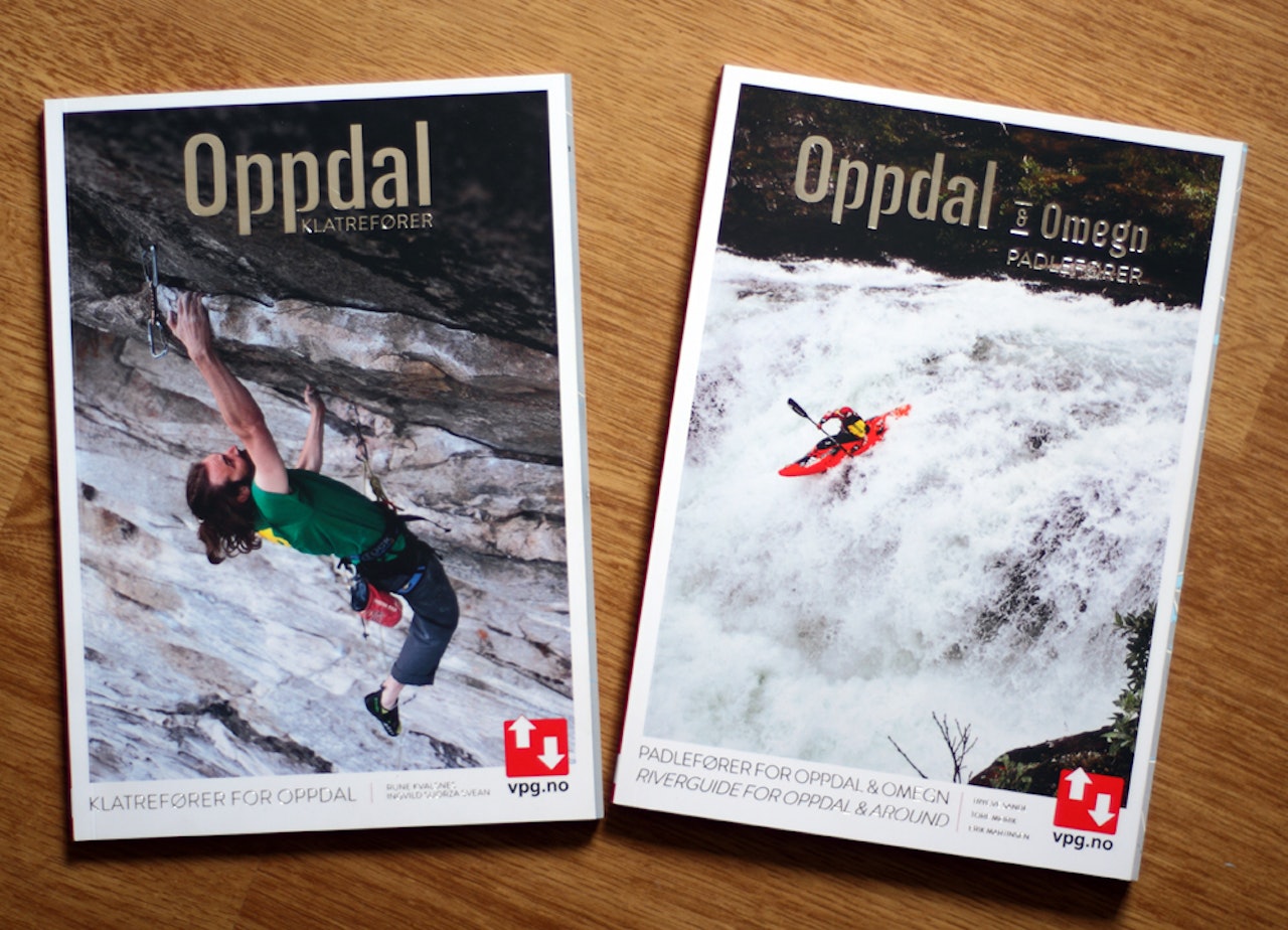 DER OPPDALSFUHRER: De to første bøkene i VPGs guidebokserie for Oppdal handler om padleelver og klatreområder i trønderbygda. Foto: Hans Petter Hval