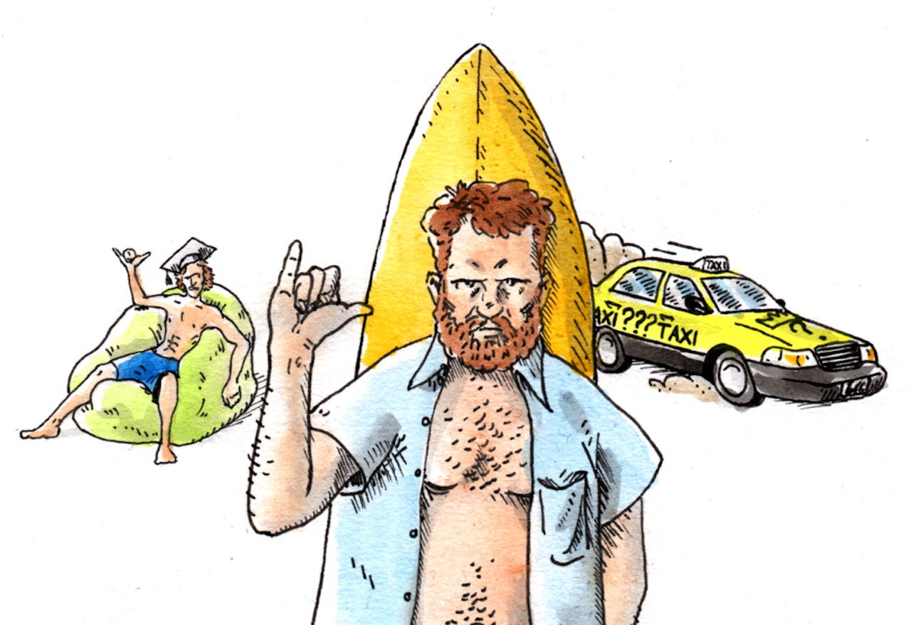 FOR GAMMEL? Når er du såpass oppe i åra at du bør drite i surfkurs? Illustrasjon: Didrik Magnus-Andresen FOR GAMMEL? Når er du såpass oppe i åra at du bør drite i surfkurs? Illustrasjon: Didrik Magnus-Andresen