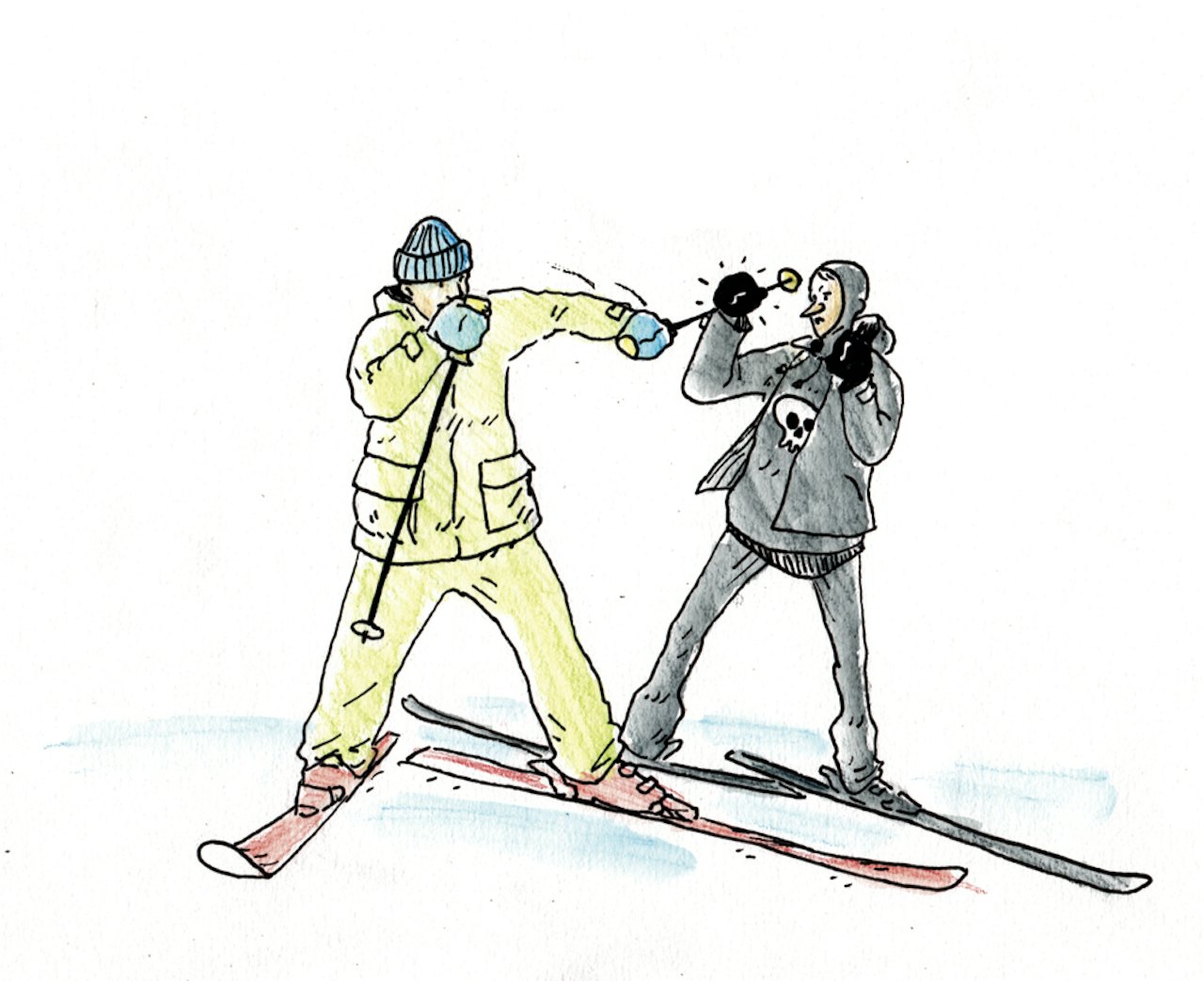 UTEN STAKE(R): Fotballtrener Åge Hareide kritiserte en gang i tiden en gjeng fotballspillere for at de mangler stake. Etter mitt syn klarer slopestylekjørere seg fint uten. Men det viktigste er at de får bestemme selv. Illustrasjon: Didrik Magnus-Andresen UTEN STAKE(R): Fotballtrener Åge Hareide kritiserte en gang i tiden en gjeng fotballspillere for at de mangler stake. Etter mitt syn klarer slopestylekjørere seg fint uten. Men det viktigste er at de får bestemme selv. Illustrasjon: Didrik Magnus-Andresen