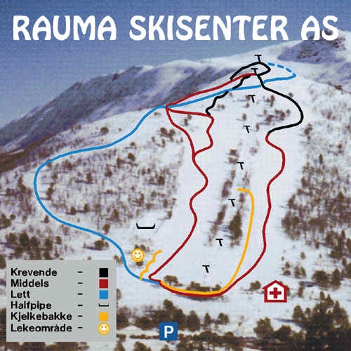 Et beskjedent løypekart fra Skorgedalen. rauma skisenter