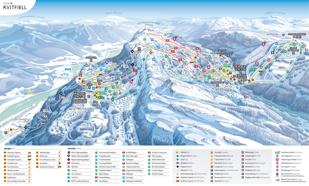 OL-løypa fra 1994 utgjør ryggraden i anlegget på Kvitfjell - som har mer å by på enn som så. løypekart kvitfjell ski alpint guide fri flyt snowboard