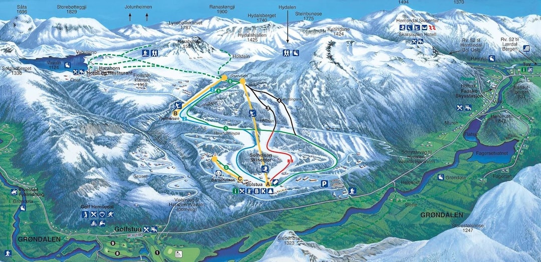 Møt opp tidlig i solheisen for å kjøre kald snø eller få en høydemeterboost til toppturen. Solheisen skisenter grøndalen hemsedal skistar harahorn Tuv alpint snowboard fri flyt guide snowboard ski freeride
