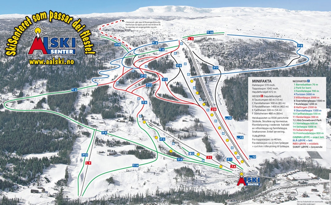 Ål skisenter slalåm Buskerud Gol Hemsedal Vinterland Geilo løypekart alpint snowboard fri flyt guide snowboard ski freeride