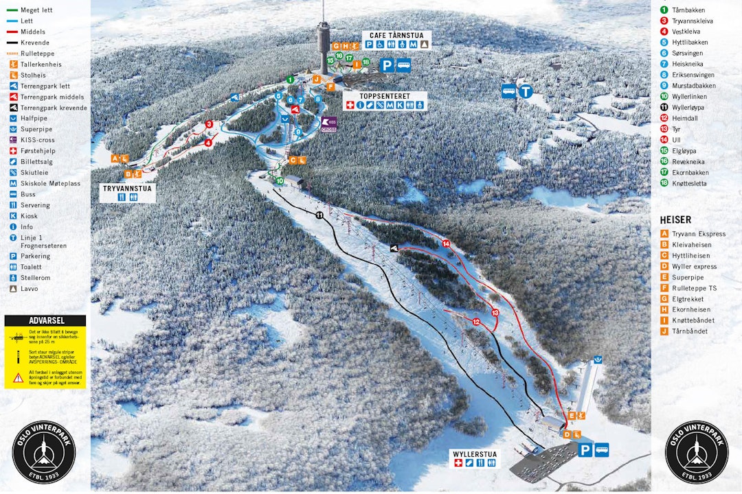 OSlo vinterpark snowboard ski løypekart pistemap pistenkarte guide ski fri flyt