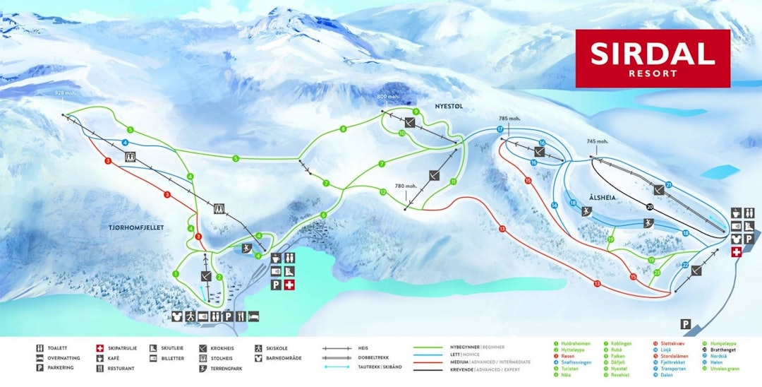 Sirdal skisenter har bitt seg fast i en skrent like ved et vidde-platå. Sirdal skisenter resort alpin ski snowboard skistar guide freeride