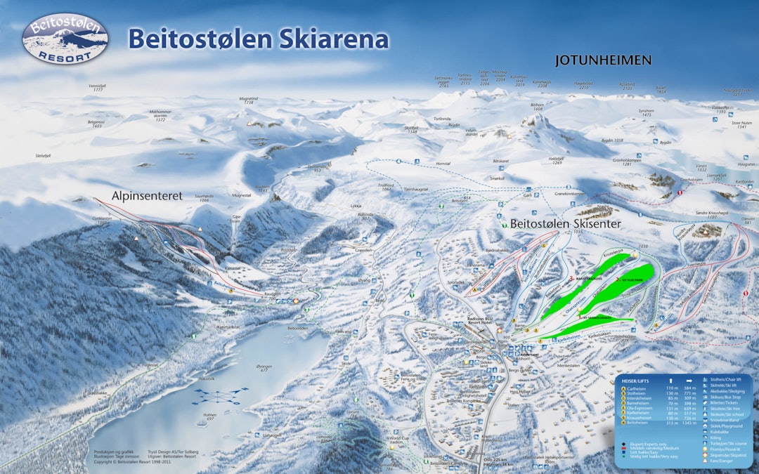 Bitihorn Raudalen Beitostølen skisenter alpint ski snowboard løypekart pistenkarte