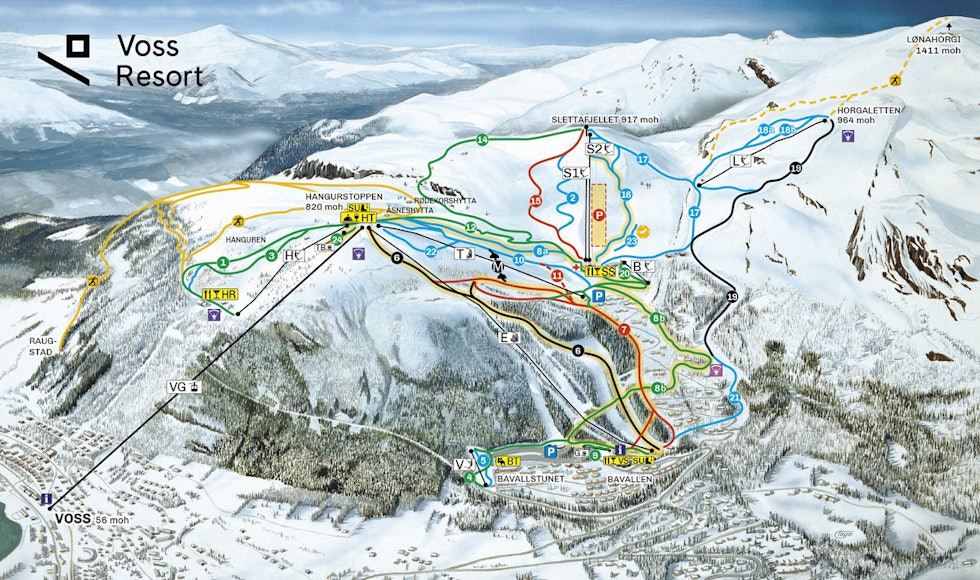 voss resort skiheisar løypekart alpin ski snowboard skistar guide freeride