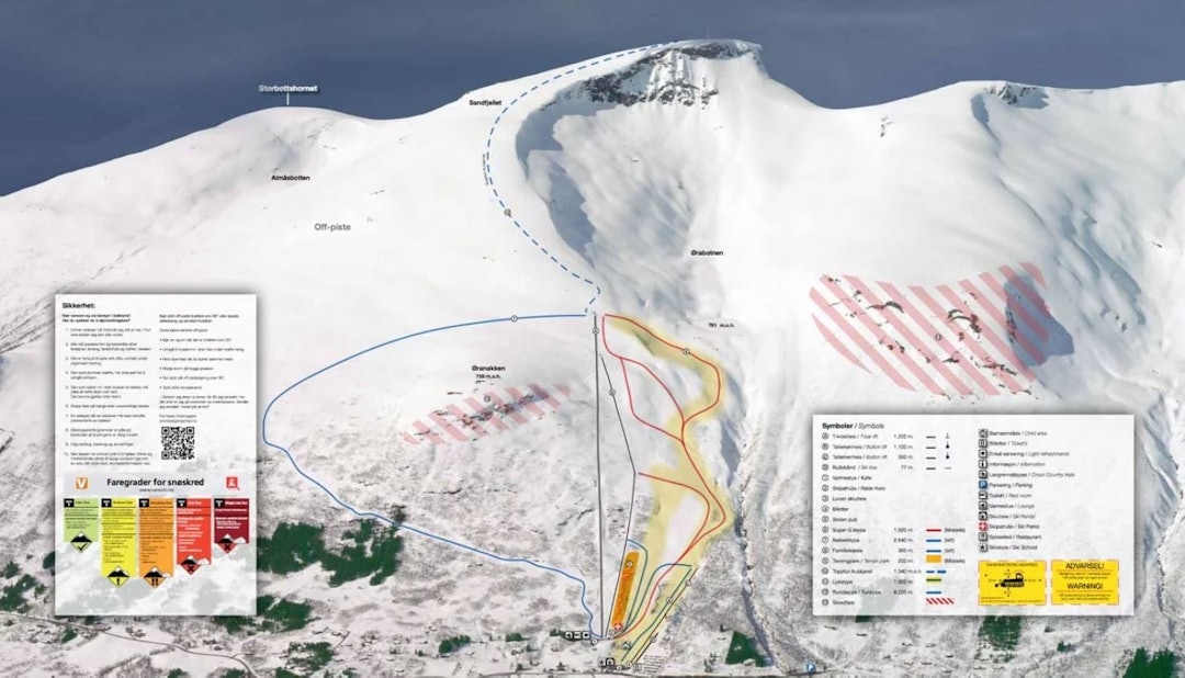 Løypekartet har oppført Auskjeret som toppunkt - selv om du må gå opp ditt på egen hånd. Løypekart arena overøye guide fri flyt