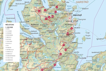 Oversiktskart over Harstad. Oversiktskart topptur Harstad.