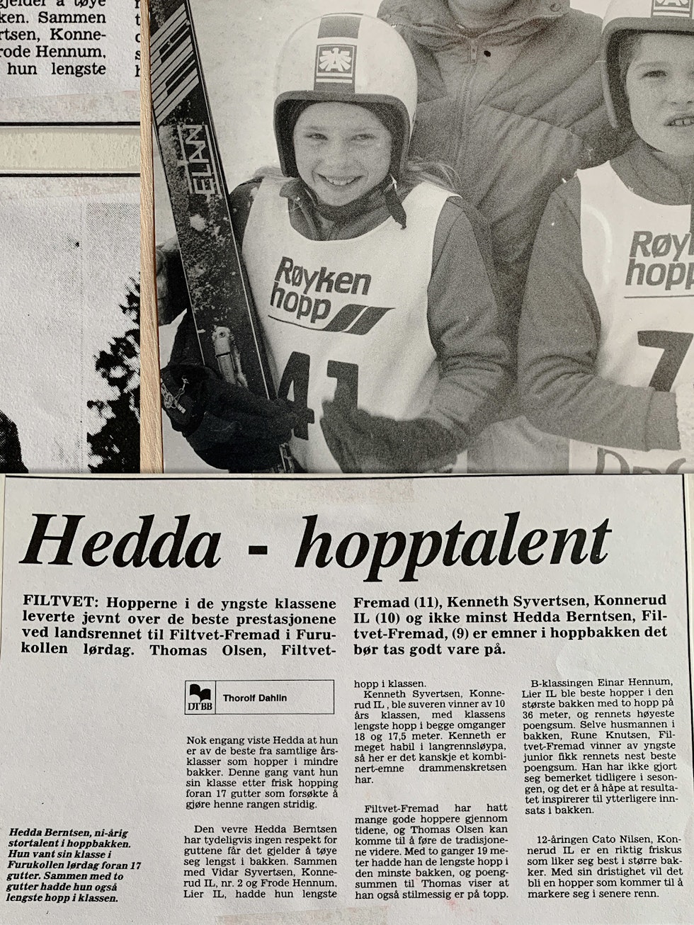 TIDLIG BLANT DE BESTE: Det begynte med hopp for Hurum-jenta Hedda Berntsen. Ingen kunne føle seg trygge når denne jenta stilte til «start». Uansett kjønn eller alderstrinn. Bilder: Lokalavisen TIDLIG BLANT DE BESTE: Det begynte med hopp for Hurum-jenta Hedda Berntsen. Ingen kunne føle seg trygge når denne jenta stilte til «start». Uansett kjønn eller alderstrinn. Bilder: Lokalavisen
